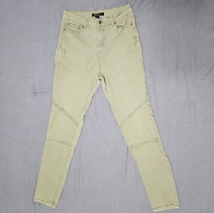 Forever 21 Contemporary Moto Skinny Jeans, Size 27, Olive Green, High Waist
